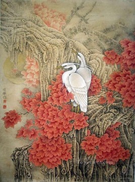  antigua Pintura - Garceta en chino antiguo de montaña